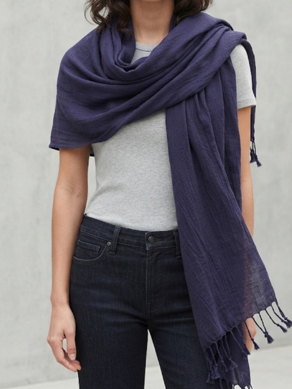 Gap Indigo Scarf/Wrap With Fringe Tassles 100% Viscose Soft Cozy 35" X 80"